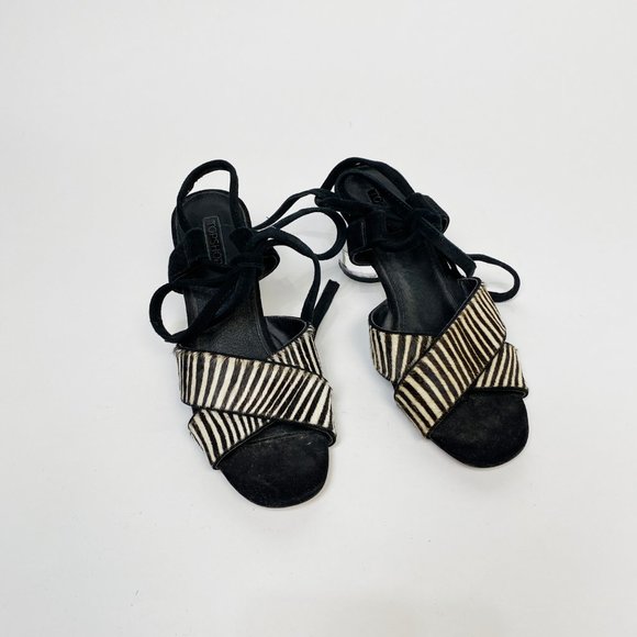 Topshop Leather ZEBRA Cowhide Sandals CLEAR Heel 8 - Picture 2 of 5